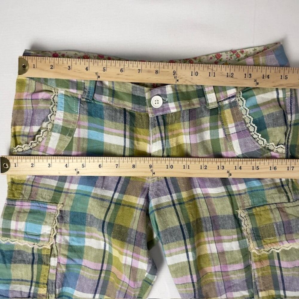 Derek Heart Plaid Cargo Bermuda Shorts Lace Trim Cottagecore Grunge Size M - Picture 6 of 10